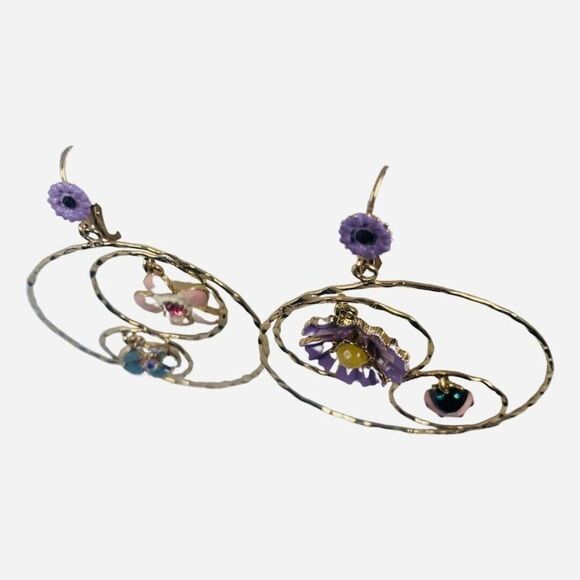 Betsey Johnson Spring Ahead Flower Ladybug Crystal Mismatch Hoop Earrings - Picture 7 of 10